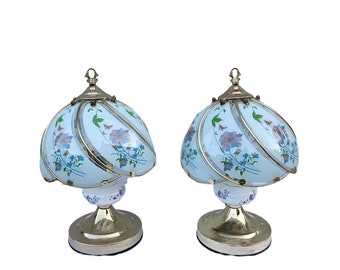 A Pair Of Vintage Brass and Stained Glass Lamps / Lighting / Vintage Home Decoration