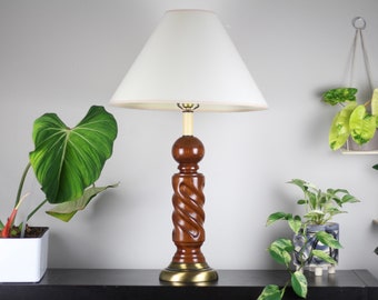 Vintage Mid Century Wood and Brass Table Lamp / MCM Lamp / Lighting / Vintage Home Decoration