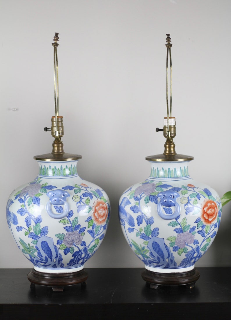 A Pair of Chinese Ginger Jar Table Lamps / White and Blue Etsy