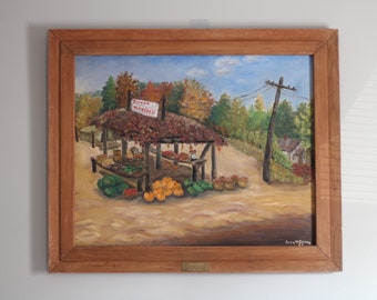 Vintage Original Sand Town Oil Painting / Vintage Oil Painted Sign Wood Frame / Vintage Wall Art Decoration