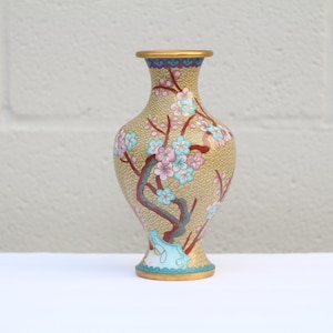 Vintage Aziatische geëmailleerde vaas / messing cloisonné geëmailleerde vaas / vintage woondecoratie