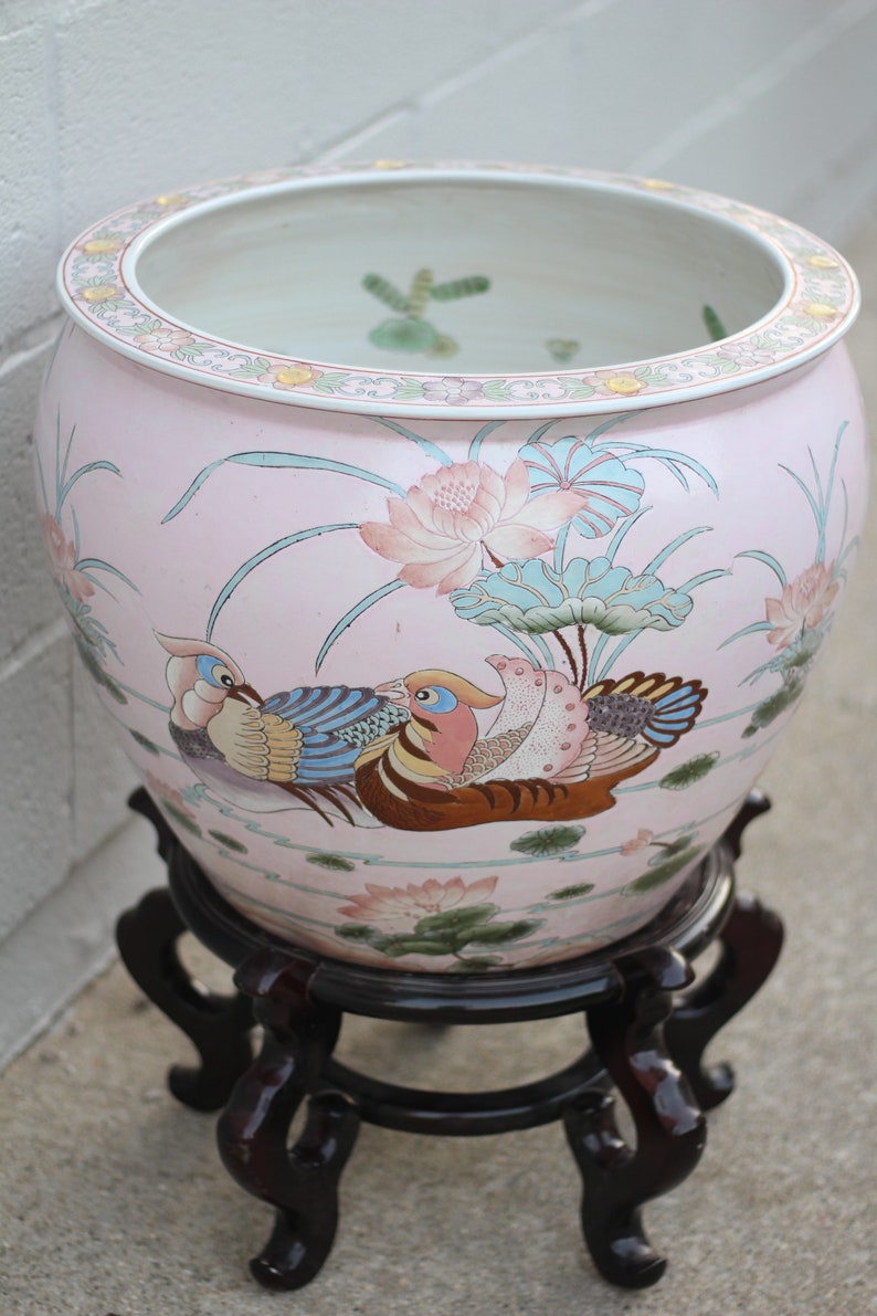 Vintage Extra Large Chinese Fish Bowl Pot With Stand and Top - Etsy