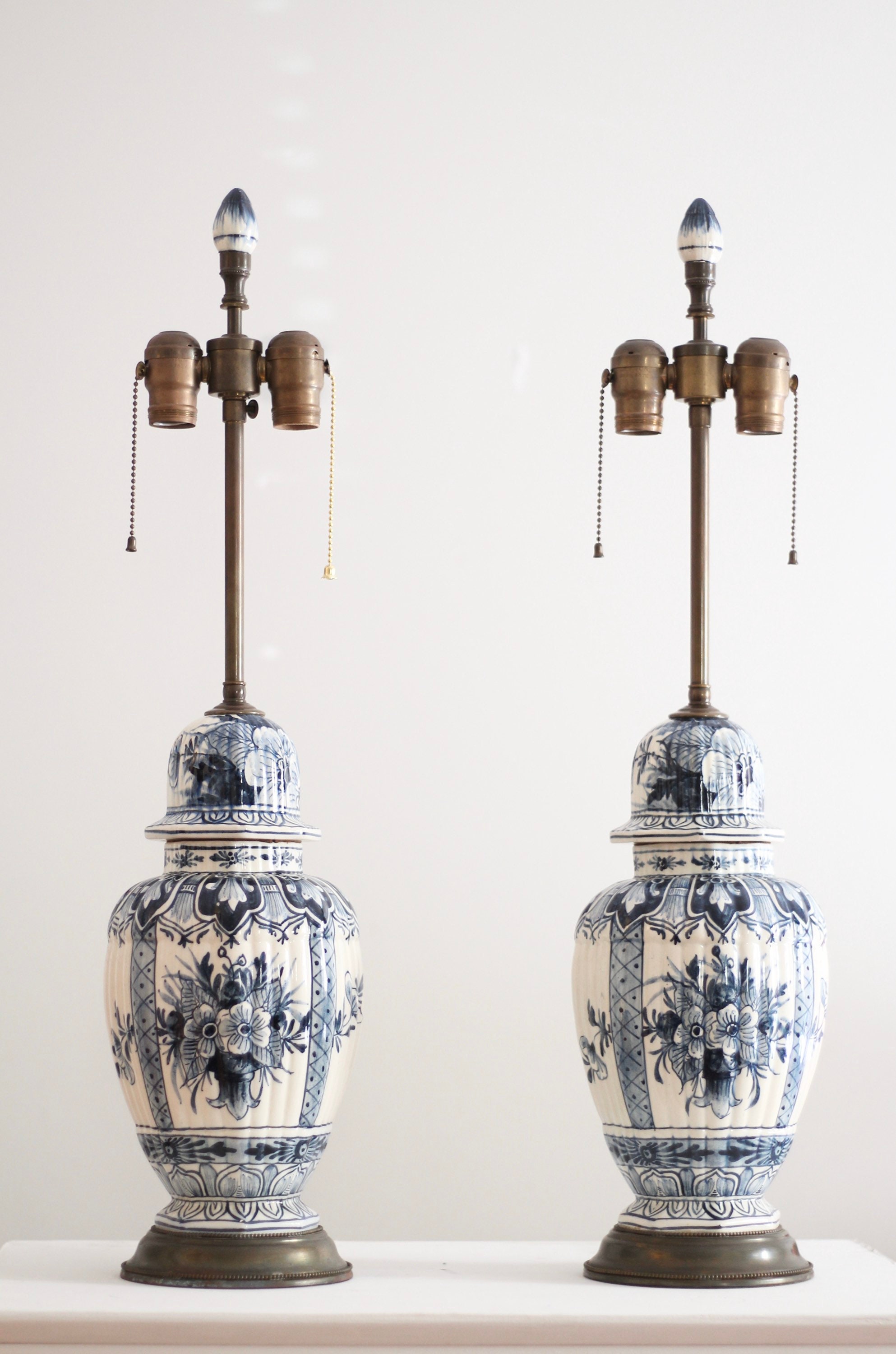 A Pair Of Delft Blue And White Ginger Jar Table Lamps Hand White Ginger Jar Table Lamps, White Ginger Jar Lamp Brass