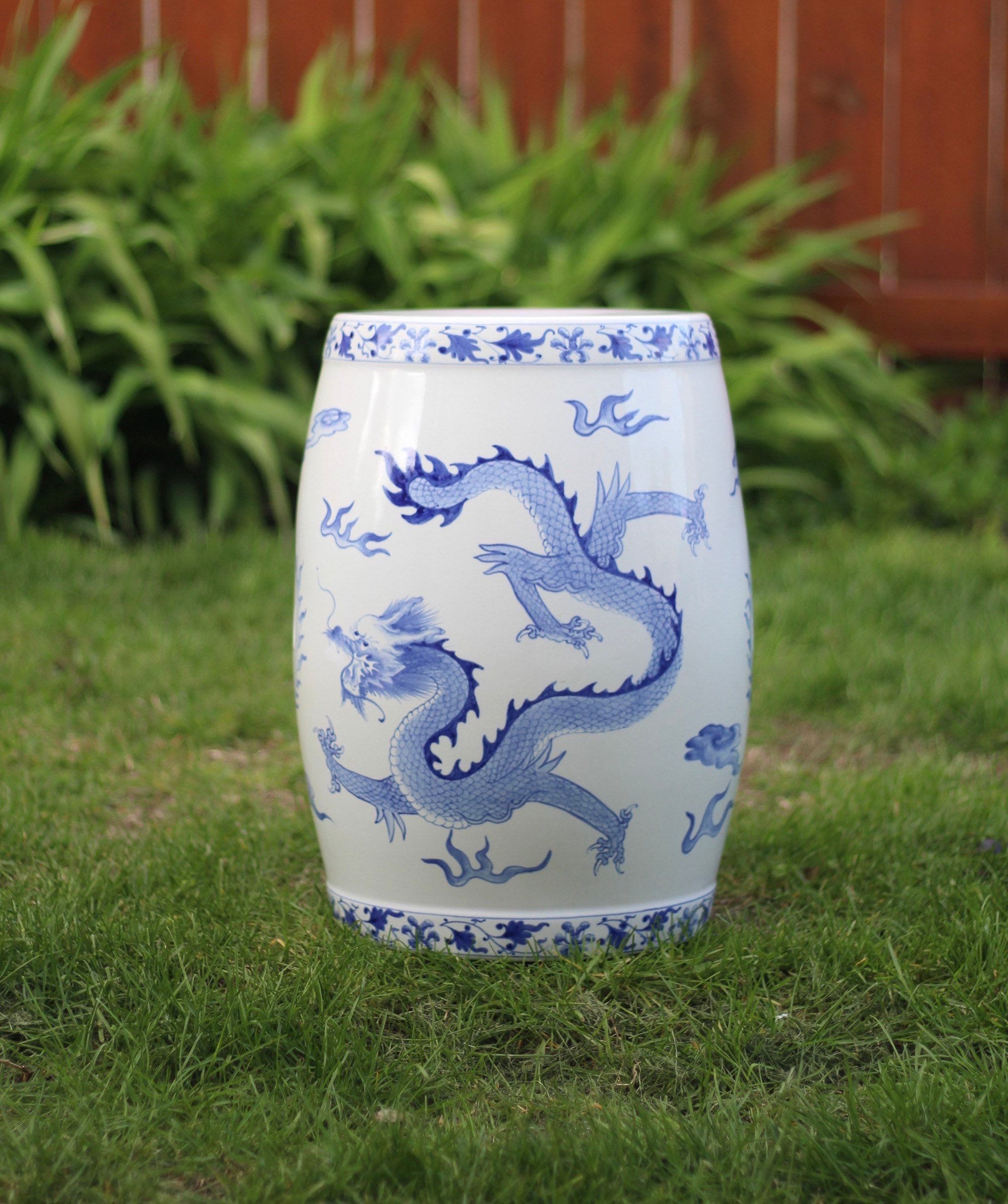 Accent Plus Glazed Outdoor Ceramic Garden Stool Butterfly Round Chinese Ceramic Stool 