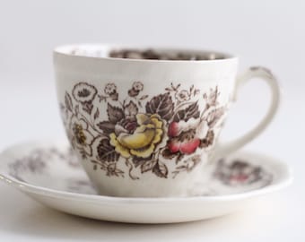Salisbury Alfred Meakin tea cup and saucer/  Hand Engraved Pattern / Floral Salisbury Design