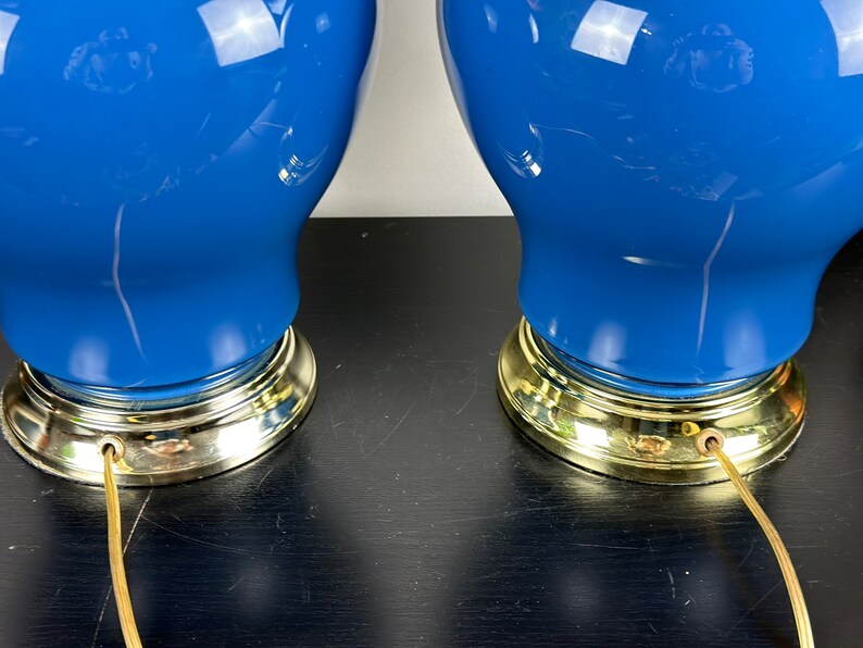 A Pair of Vintage Blue Glass Table Lamps / Blue Glass Ginger Etsy