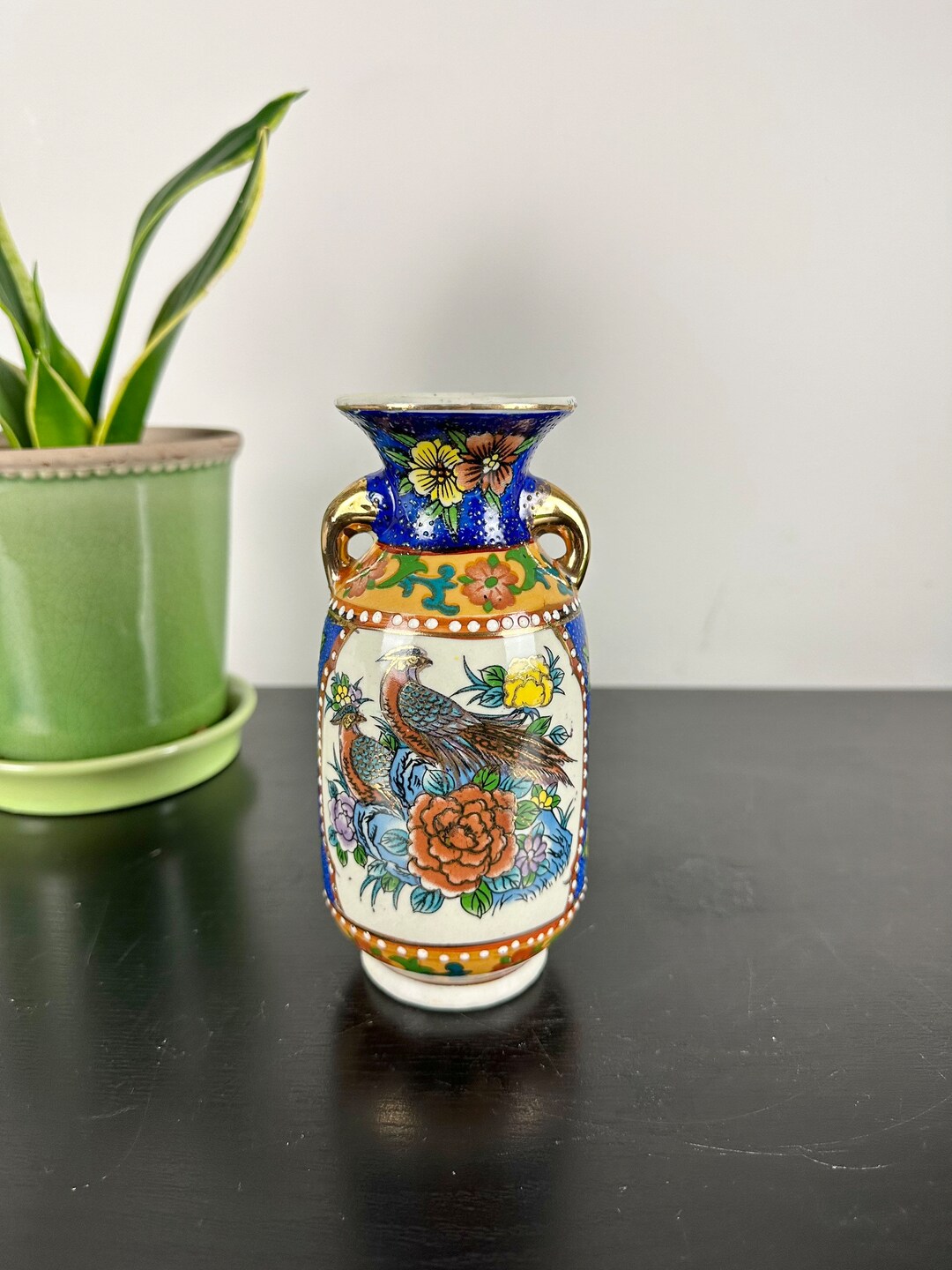 Vintage Japanese Small Vase / Birds and Flowers Ceramic Vase / Etsy