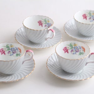 Aynsley Bone China Tea Cup / England Tea Cup and Saucer / Pastel Blue Floral Swirled Tea Set