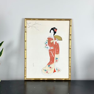 Vintage Silk Japanese Wall Decoration / Geisha Silk Painted Frame / Vintage Home Decoration