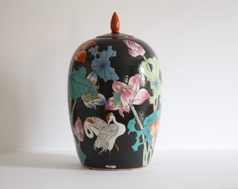Vintage Chinoiserie Famille Noire Ginger Jars / Chinese Black Ginger Jar  / Vintage Home Decoration