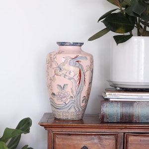 Vintage Hand Painted Porcelian Asian Vase / Pastel Pink Vase Made In Macau / Vintage Home Decoration