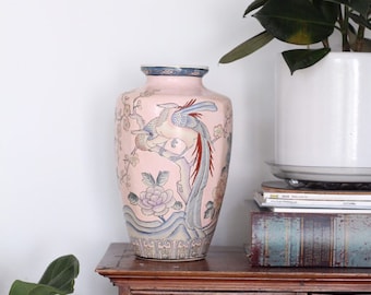 Vintage Hand Painted Porcelian Asian Vase / Pastel Pink Vase Made In Macau / Vintage Home Decoration