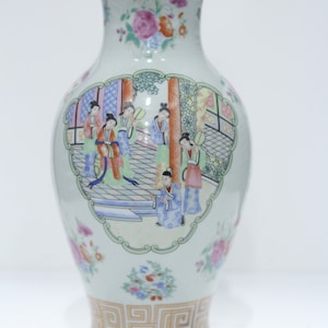 Chinese Porcelain Vase / Rose Famille Hand Painted Floral / Vintage Home Decoration