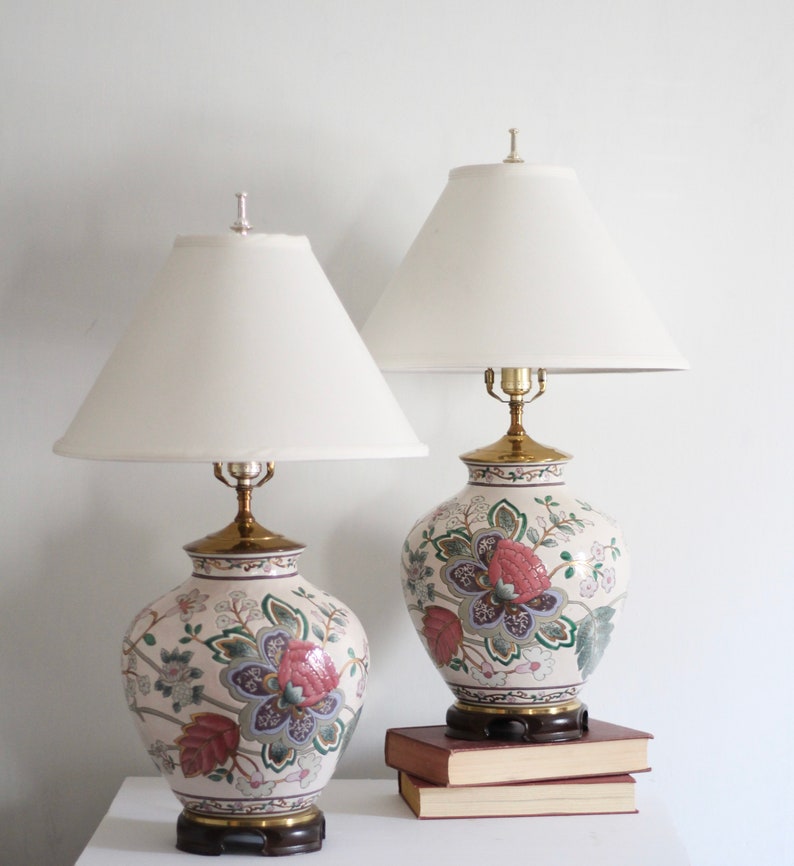 A Pair of Vintage Chinoiserie Lamps / Ceramic Ginger Jar Table Etsy