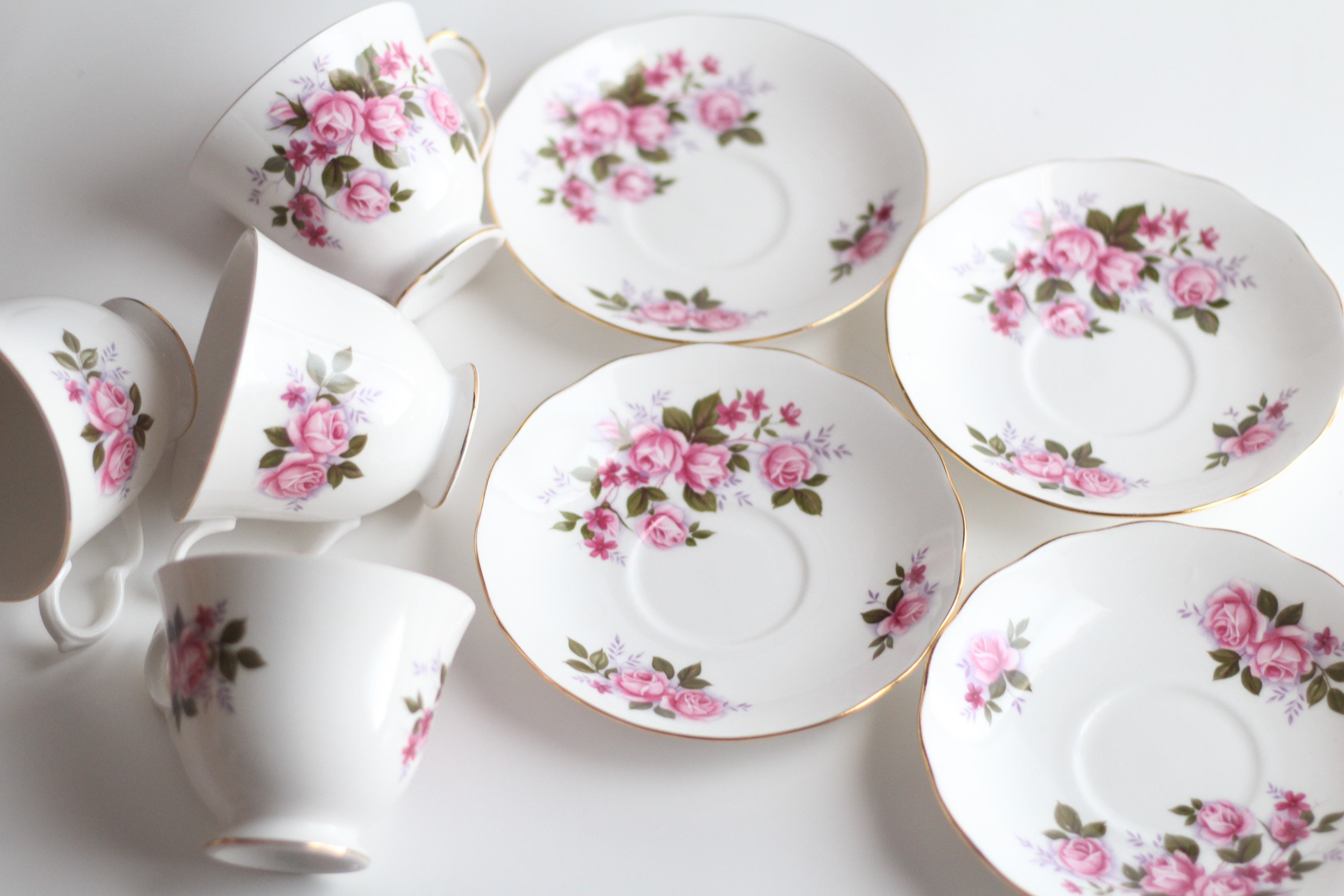 Vintage Queen Anne Bone China Tea Cups / Floral Tea Cups and Etsy
