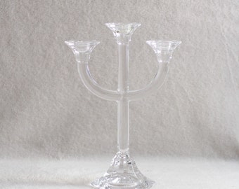 Vintage Crystal Glass 3-Arm Candlestick Holder / Home Decor