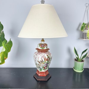 Vintage Oriental Collection Birds and Floral Ceramic Lamp / Ginger Jar Floral Lamp / Vintage Home Decoration