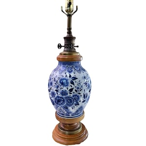 Porcelain White and Blue Table Lamp / Delft Holland Blue Floral Lamp/ Lighting / Vintage Home Decoration