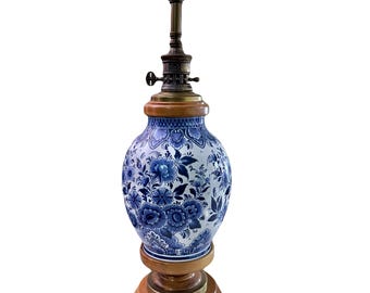 Porcelain White and Blue Table Lamp / Delft Holland Blue Floral Lamp/ Lighting / Vintage Home Decoration