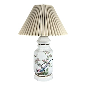 Vintage Asian Chinoiserie Ceramic Ginger Jar Table Lamp / Floral and Bird lamp / Lighting / Vintage Home Decoration