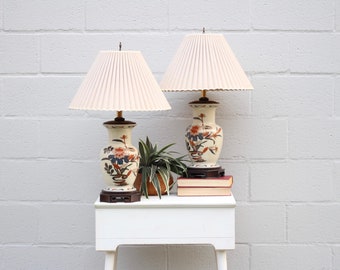 A Pair Of Vintage Quoizel Floral Ginger Jar Lamps / Lighting / Vintage Home Decoration