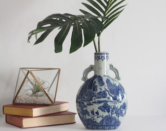 Chinesische Porzellan Weiße und Blaue Vase / Chinoiserie Blaue und Ganze Vase / Vintage Wohndekoration