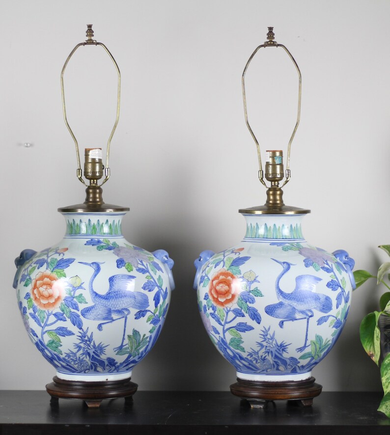 A Pair of Chinese Ginger Jar Table Lamps / White and Blue Etsy