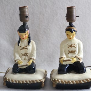 1950 UNESCO Chinese Porcelain Pottery Lamps / Vintage Lightning / Vintage Home Decoration