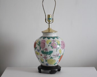 Vintage Hand Painted Ginger Jar Table Lamp, Chinese Floral Porcelain / Home Decoration