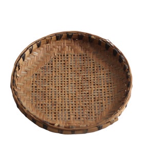Vintage okrągły wiklinowy kosz / rattanowy bambusowy kosz / dekoracja boho / dekoracja domu vintage