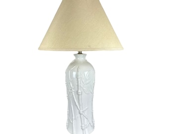 Vintage White Ceramic Bamboo Motif Table Lamp / Faux Ceramic Bamboo lamp / Vintage Home Decoration