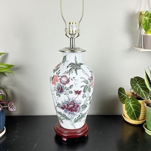 Vintage Floral Table Lamp / Hand Painted Flowers Lamp / Vintage Home Decoration