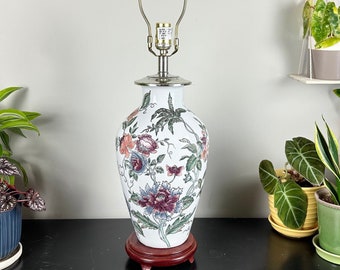Vintage Blumen Tischlampe / Handgemalte Blumen Lampe / Vintage Wohndekoration