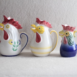 Vintage Italian Roosters Pitcher/Vase / Vintage Home Decoration / set of 3