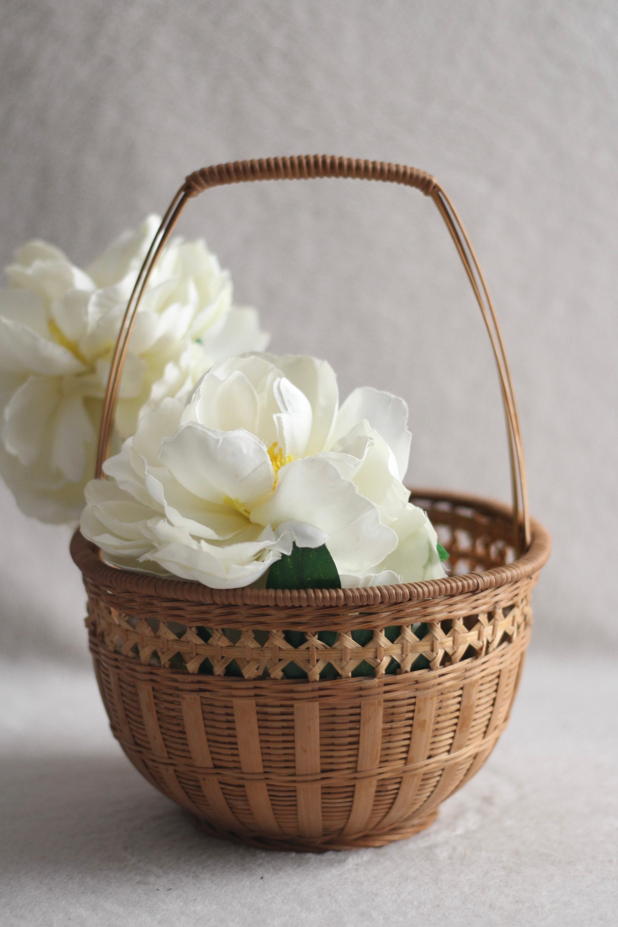 ヴィンテージ籐バスケット / 籐竹バスケット / ボヘミアン装飾