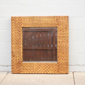 Large Mid-Century Bamboo Frame Mirror / Vintage Home Decoration