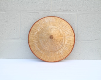 Vintage Chinese Palm Hat  / Asian Rattan Hat / Bohemian Wall Decoration / Vintage Home Decoration
