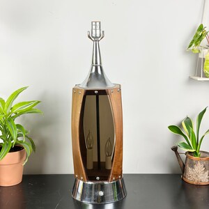 Vintage Mid Century Chrome Lantern Lamp / MCM Wood and Acrylic Paneled Lamp / Vintage Home Decoration