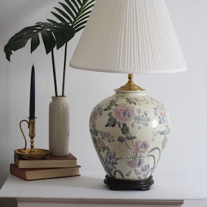 Vintage Large Floral Ginger Jar Table Lamp / Asian Porcelain Flower Table Lamp / Lighting / Vintage Home Decoration image 1