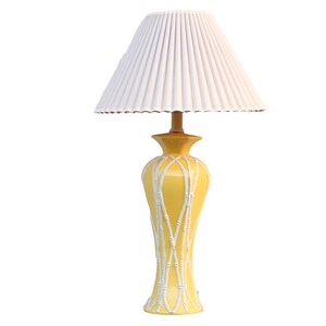 Tall Vintage Mid Century Modern Faux Bamboo Ceramic Yellow Lamp / Lighting / Vintage Home Decoration
