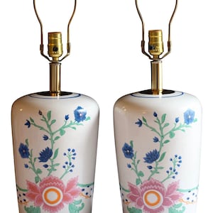 A Pair of Vintage Westwood Industries Table Lamps / Round Floral Lamps / Vintage Home Decoration
