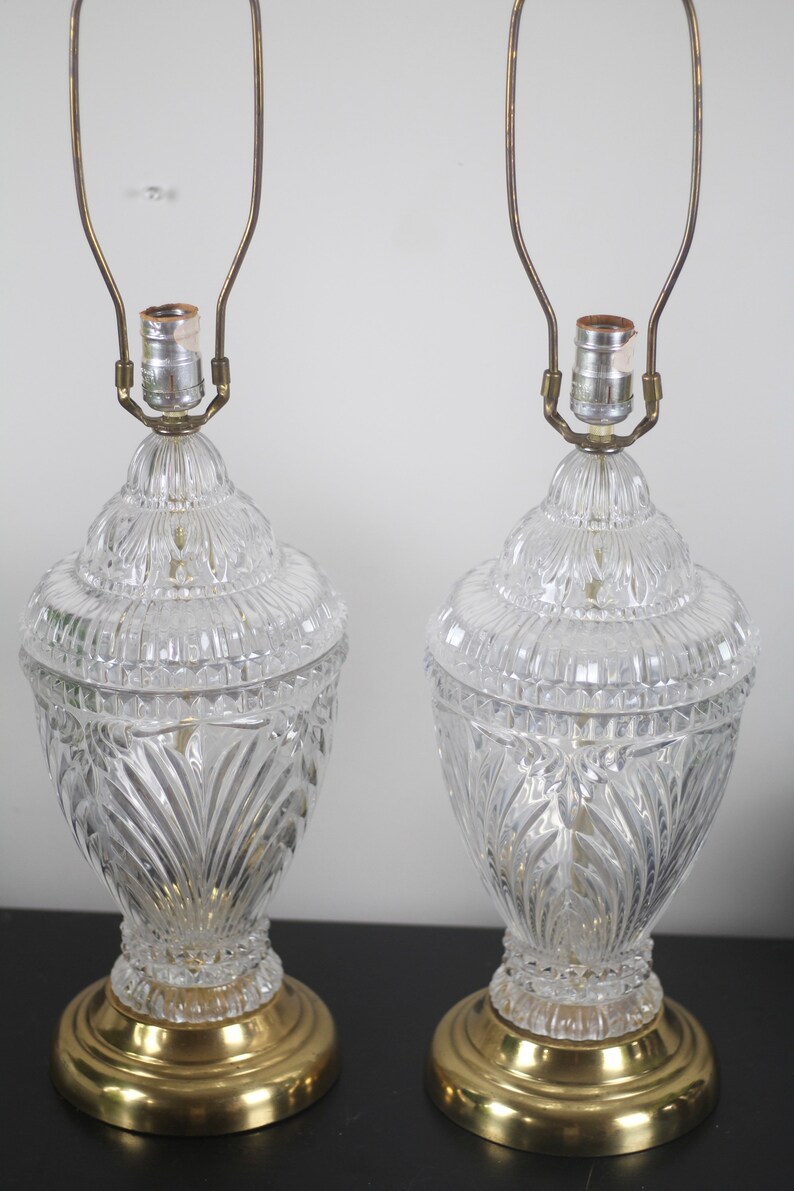 A Pair of Large Vintage Crystal Glass Lamps / Cut Crystal Etsy