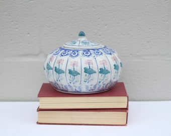 Blue & White Chinoiserie Pumpkin Ginger Jar, Vintage Home Decor /