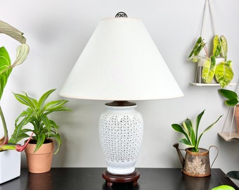 Vintage Blanc De Chine Porcelain Pierced Table Lamp / Chinese Porcelain Table Lamp / Vintage Home Decoration