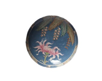 Vintage Floral Porcelain Bowl with Lid, H.F.P. Macau, Asian Decor / Home Decoration