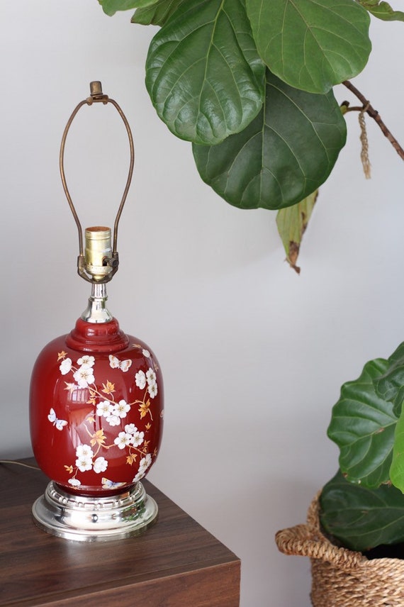 Vintage Oriental Ginger Jar Lamp Asian Table Red