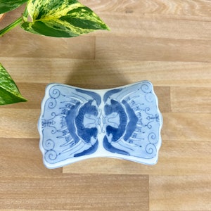 Vintage White and Blue  Trinket Jewelry Box / Ceramic Trinket Box Lidded