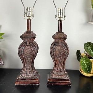 A Pair Of Vintage Faux Bamboo Lamps / Wicker Table Lamps / Vintage Home Decoration