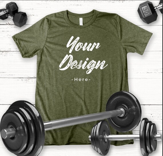 Workout T-Shirt Mockup Bella Canvas Military Green Tee Mens