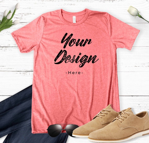 Download Free Coral T Shirt Mockup Bella Canvas Coral Tee Mens T Shirt Free T PSD Mockup Template